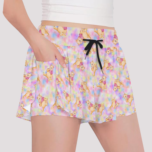 Watercolor Honey Bear - Girls’ Flowy Pocket Shorts