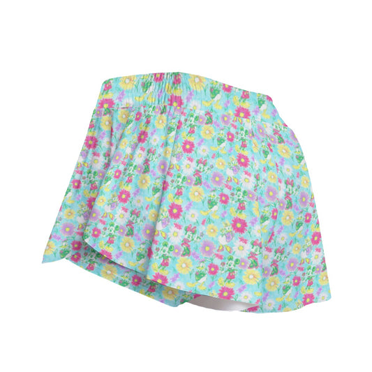 Neon Spring Floral Friendsends - Women's Flowy Pocket Shorts