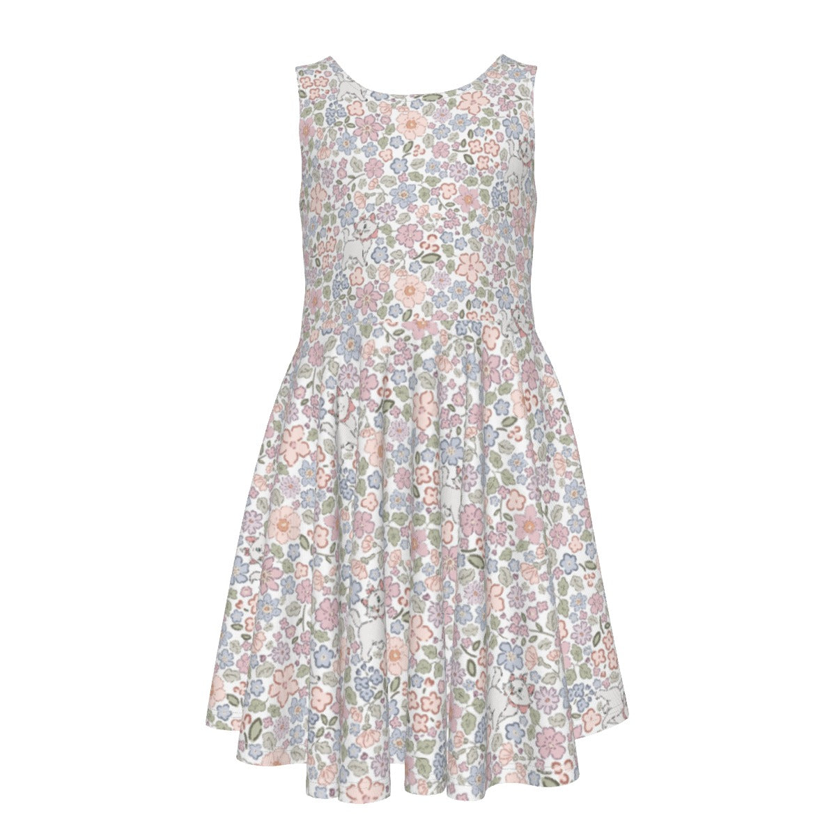 Springtime Kitten Garden Elegance - Kid's Sleeveless Skater Dress