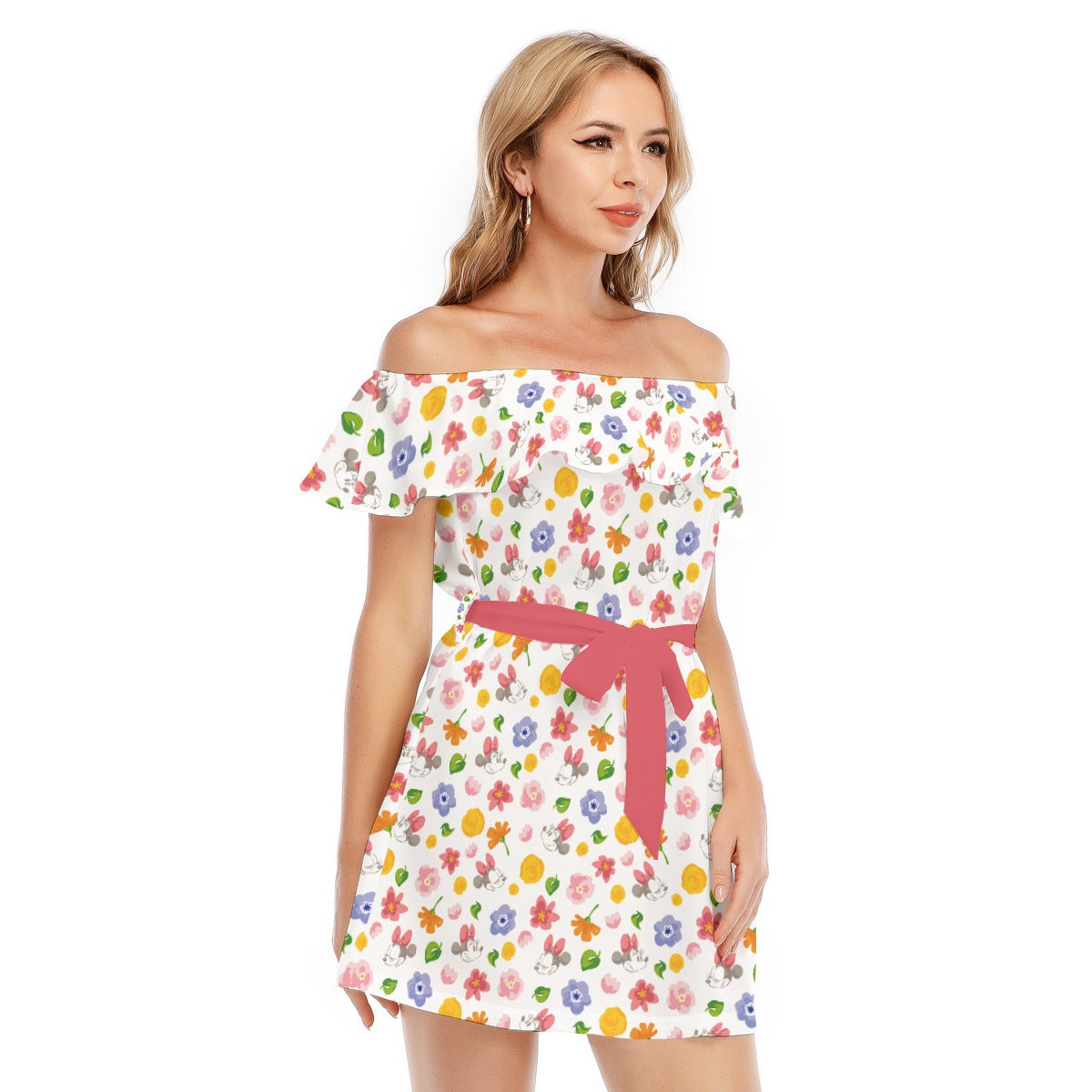 Floral Friends Springtime - Women's Off-shoulder Ruffle Dress