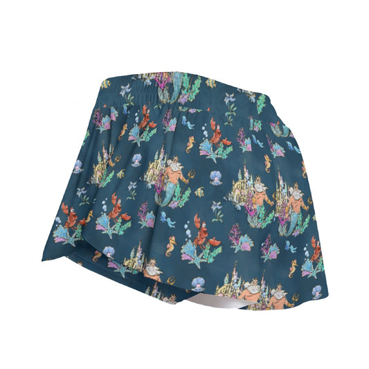 Whimsical Sea King and Crab - Women's Flowy Pocket Shorts
