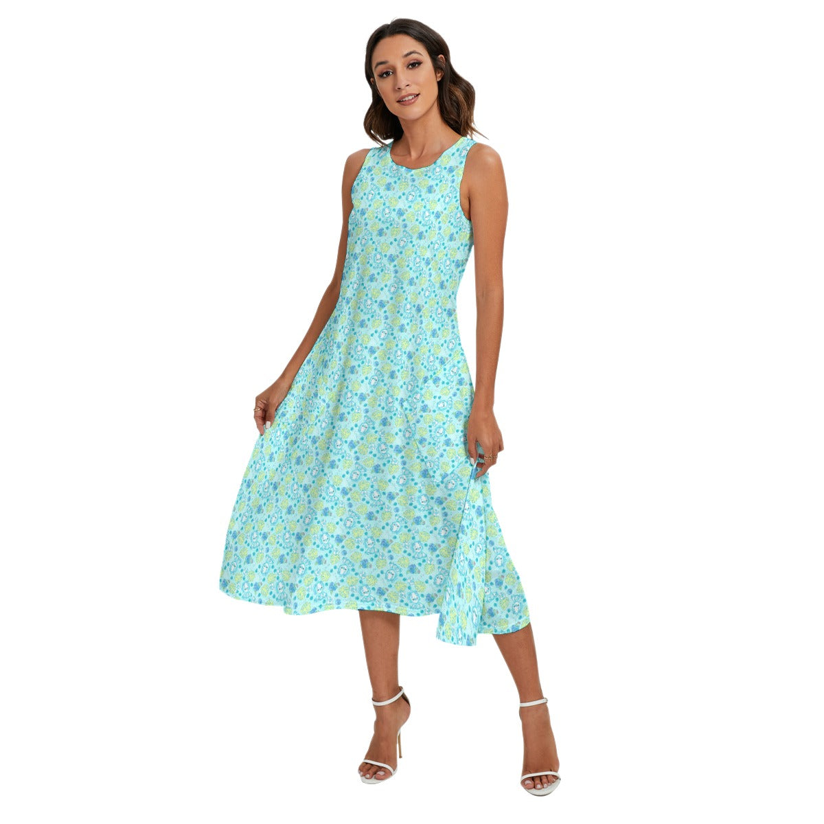Fruitimals - Blueberry Dinosaurs - Women’s Diagonal Pocket Midi Dress