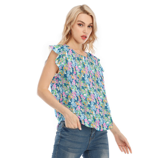 Tropical Paws & Petals - Beloved Dogs - Women’s Flutter Sleeve Top