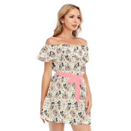 Retro Camera Mouse - Women's Off-shoulder Ruffle Dress