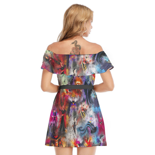 Watercolor Wicked Villains - Women's Off-shoulder Ruffle Dress