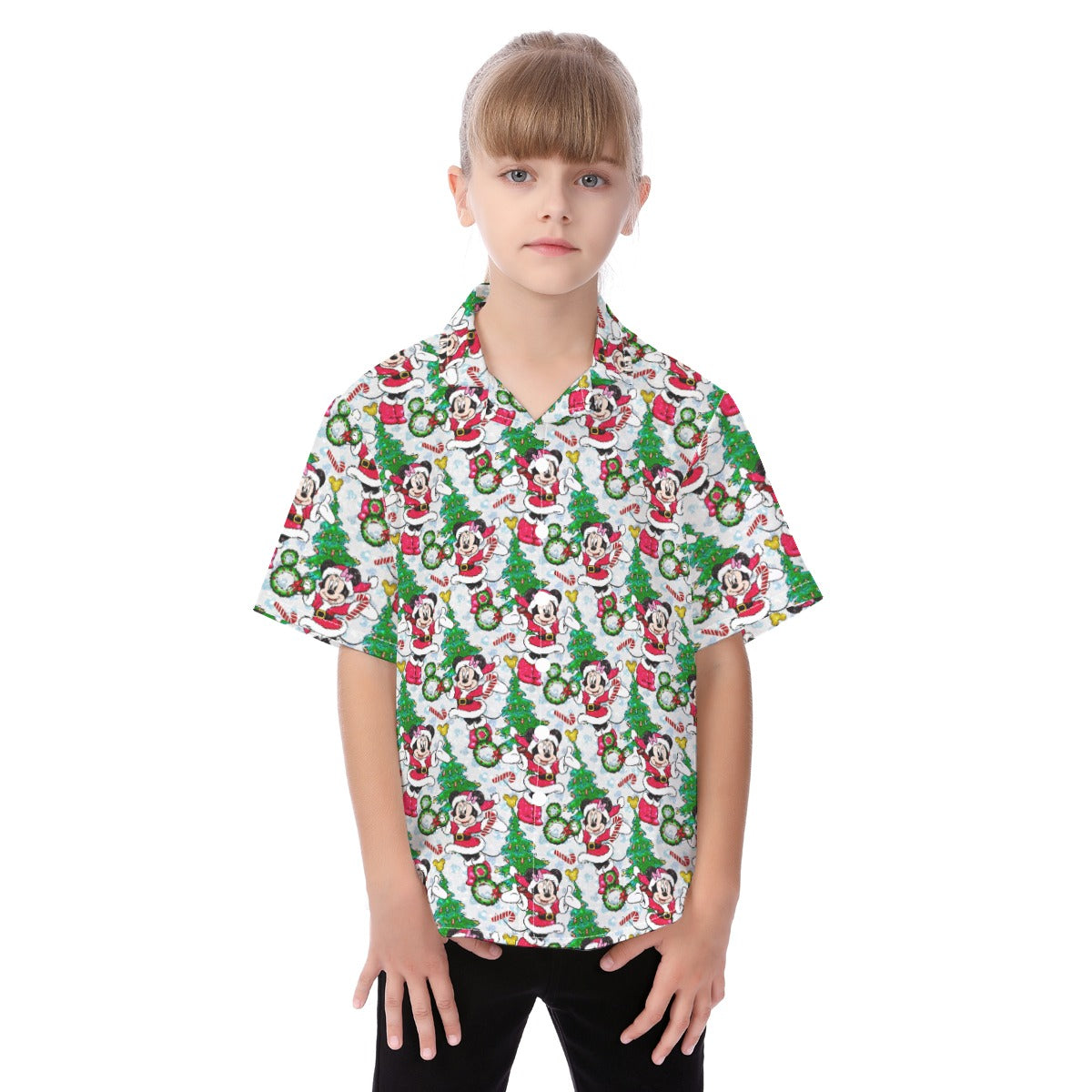 Santa Mouse with Sparkle - Kid's Hawaiian Button Up Shirt