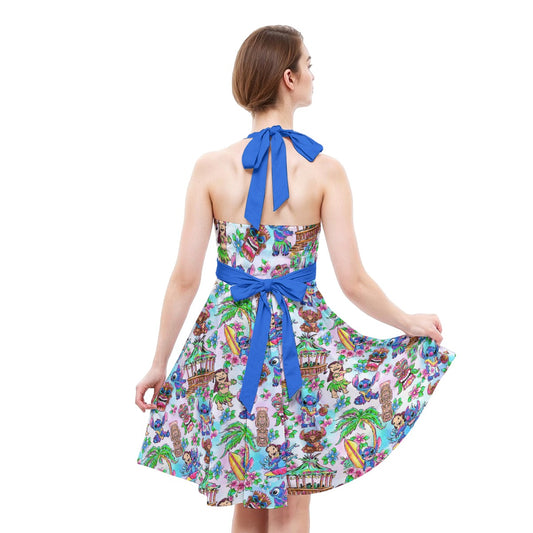 Bright Island Chaos Hand Drawn - Women's Halter Vintage Pocket Dress