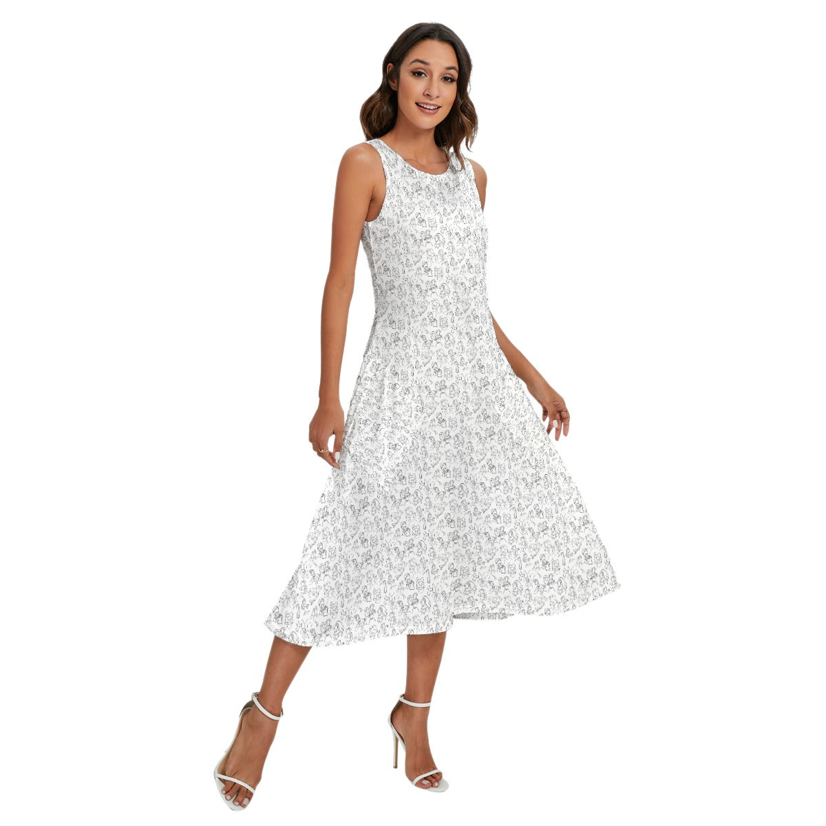 Monochrome Royal Silhouettes - Women’s Diagonal Pocket Midi Dress