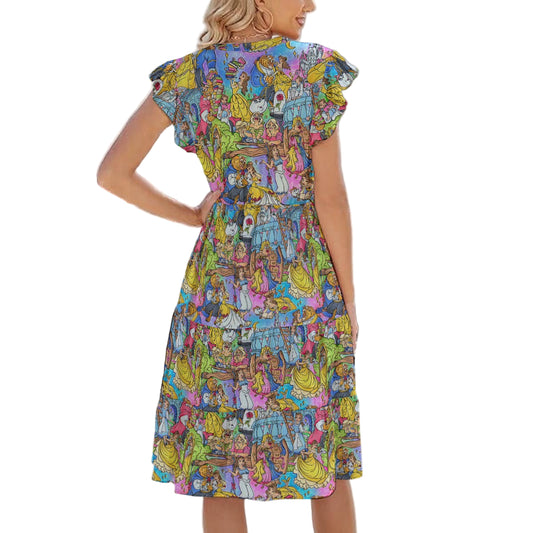 Enchanted Tale Storybook Scenes - Women's Tiered Pocket Midi Dress