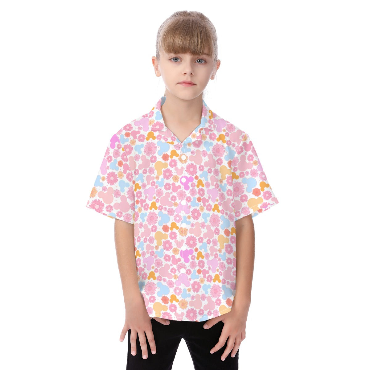 Retro Floral Mouse - Kid's Hawaiian Button Up Shirt