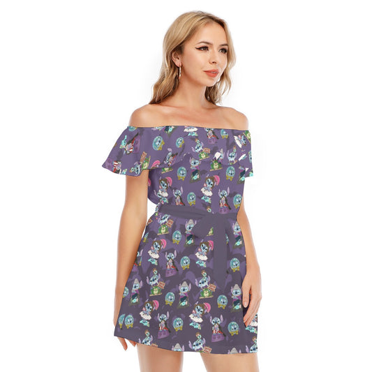 Haunted Alien Portraits - Women's Off-shoulder Ruffle Dress