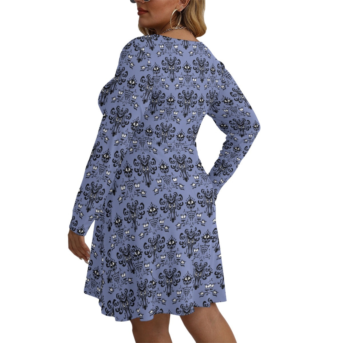 Spooky Mansion Wallpaper - Women’s Long Sleeve High-Waist A-Line Dress