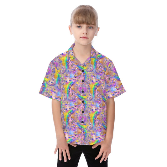 Figment Watercolor Rainbow - Kid's Hawaiian Button Up Shirt