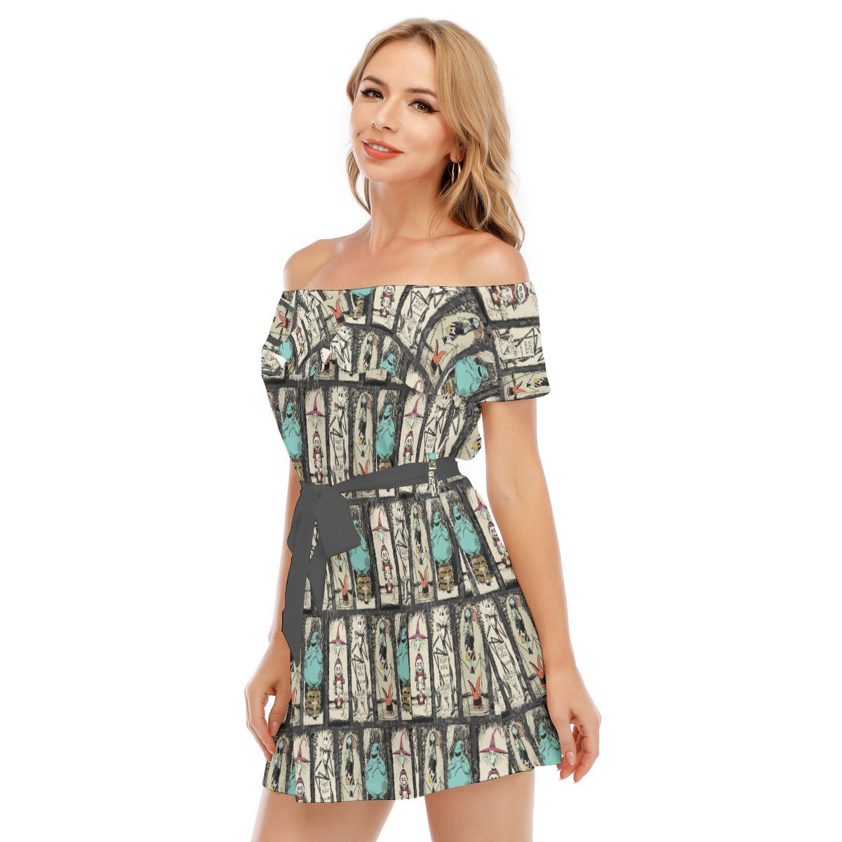 Stretching Haunted Nightmare - Women's Off-shoulder Ruffle Dress