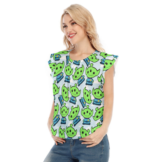 Little Green Space Aliens - Women’s Flutter Sleeve Top