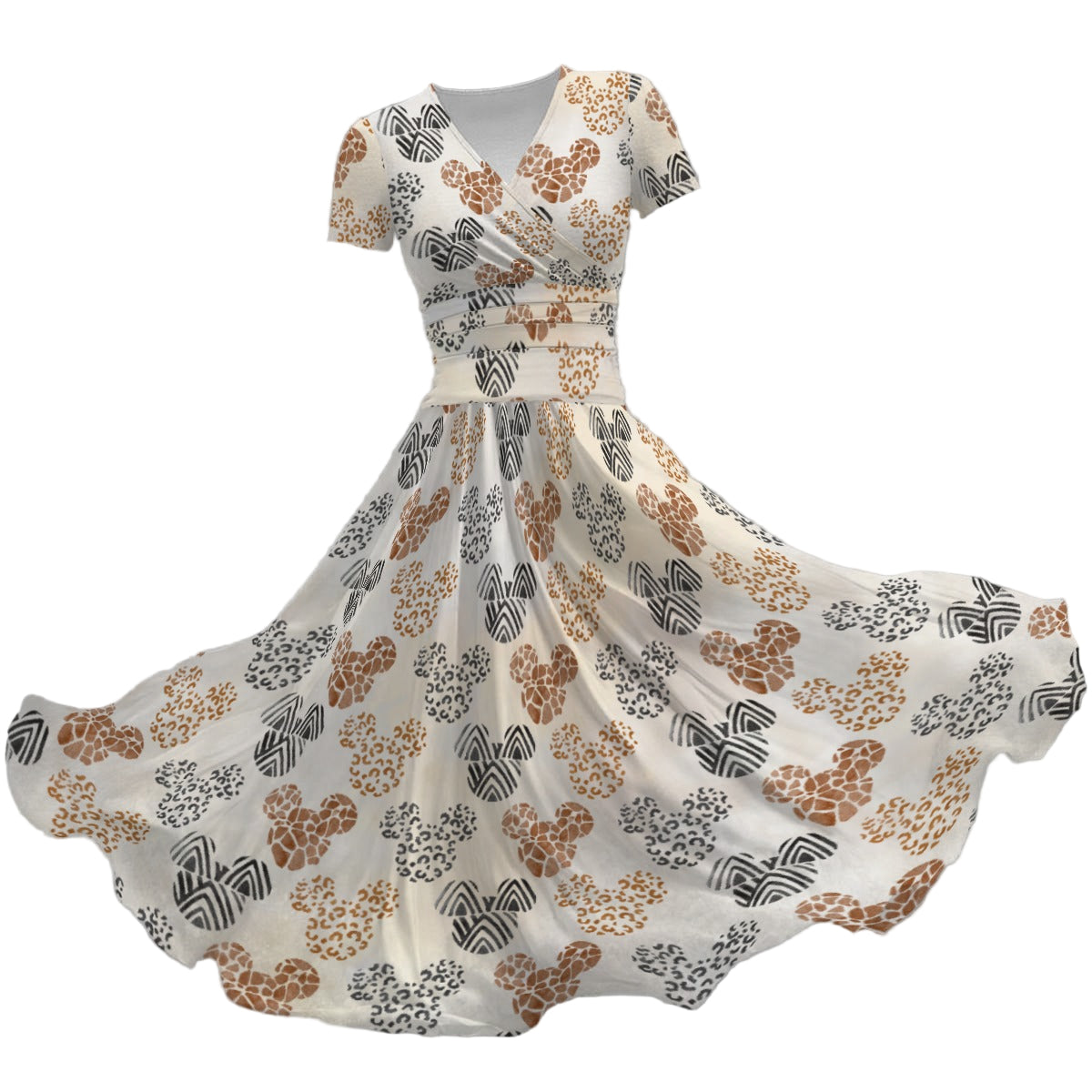 Safari Mouse Ears - Women's V-Neck Ruched Midi Dress