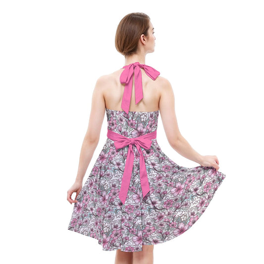 Fairytale Florals – Blossoms of Honor - Women's Halter Vintage Pocket Dress