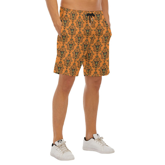 Haunted Halloween Mansion Wallpaper - Men’s Pocket Beach Shorts
