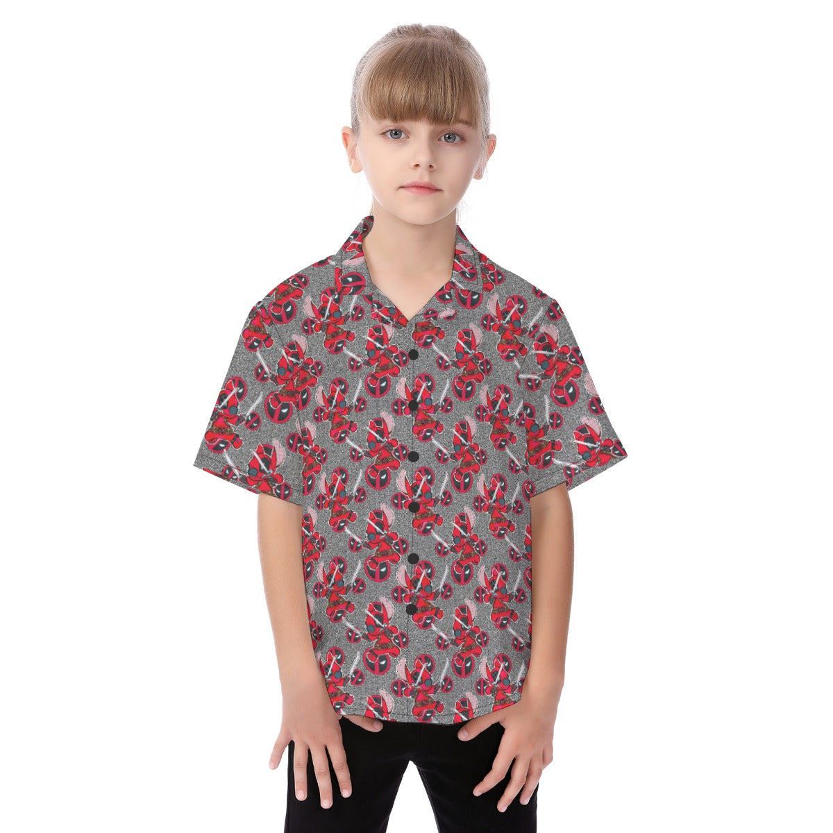 Superhero Stitch - Red Masked Hero - Kid's Hawaiian Button Up Shirt