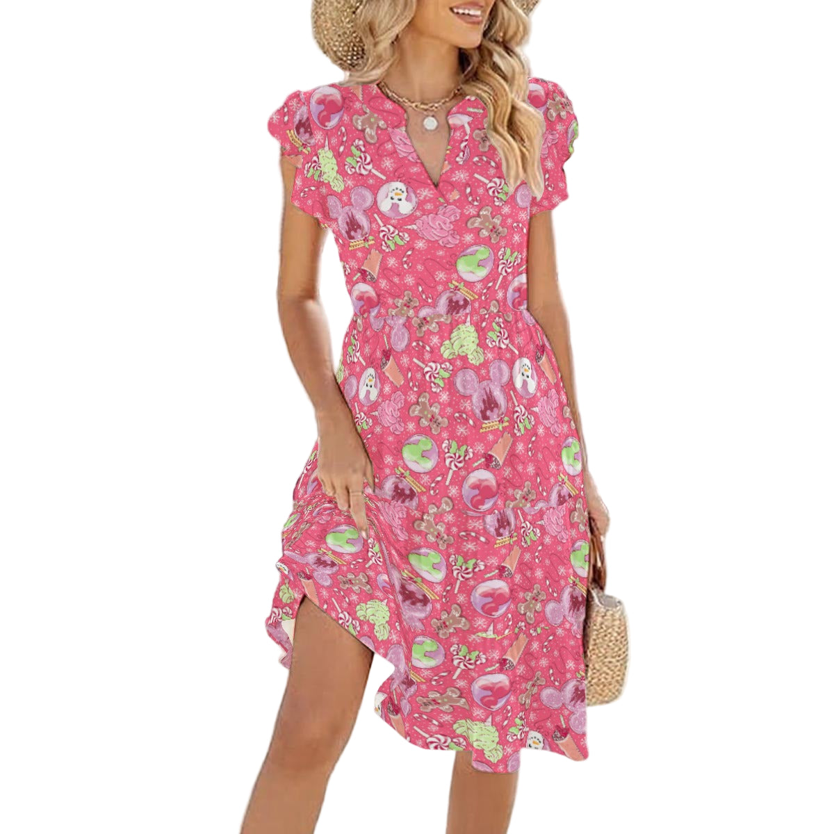 Winter Mouse Snacks & Balloons - Women's Tiered Pocket Midi Dress