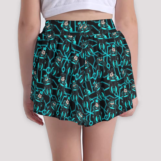 Electric Neon Grid Adventure - Girls’ Flowy Pocket Shorts