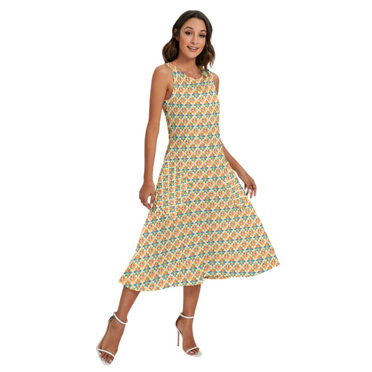Retro Citrus Play - Women’s Diagonal Pocket Midi Dress