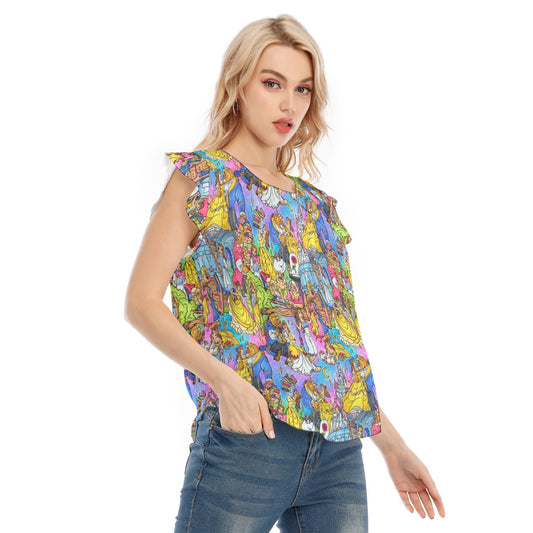 Enchanted Tale Storybook Scenes - Women’s Flutter Sleeve Top