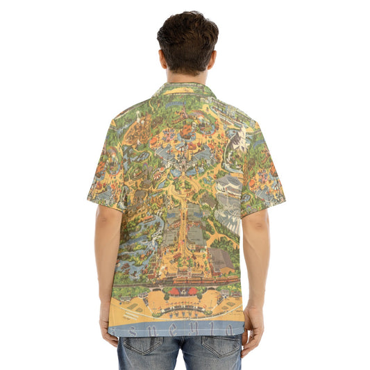 Vintage Theme Park Map- Men's Hawaiian Button Up Shirt