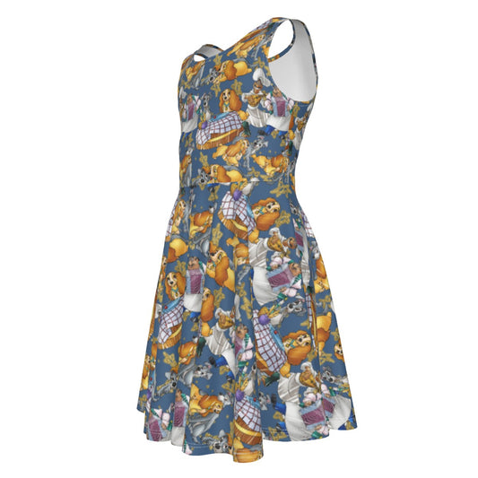 Puppy Love Sketchched - Kid's Sleeveless Skater Dress