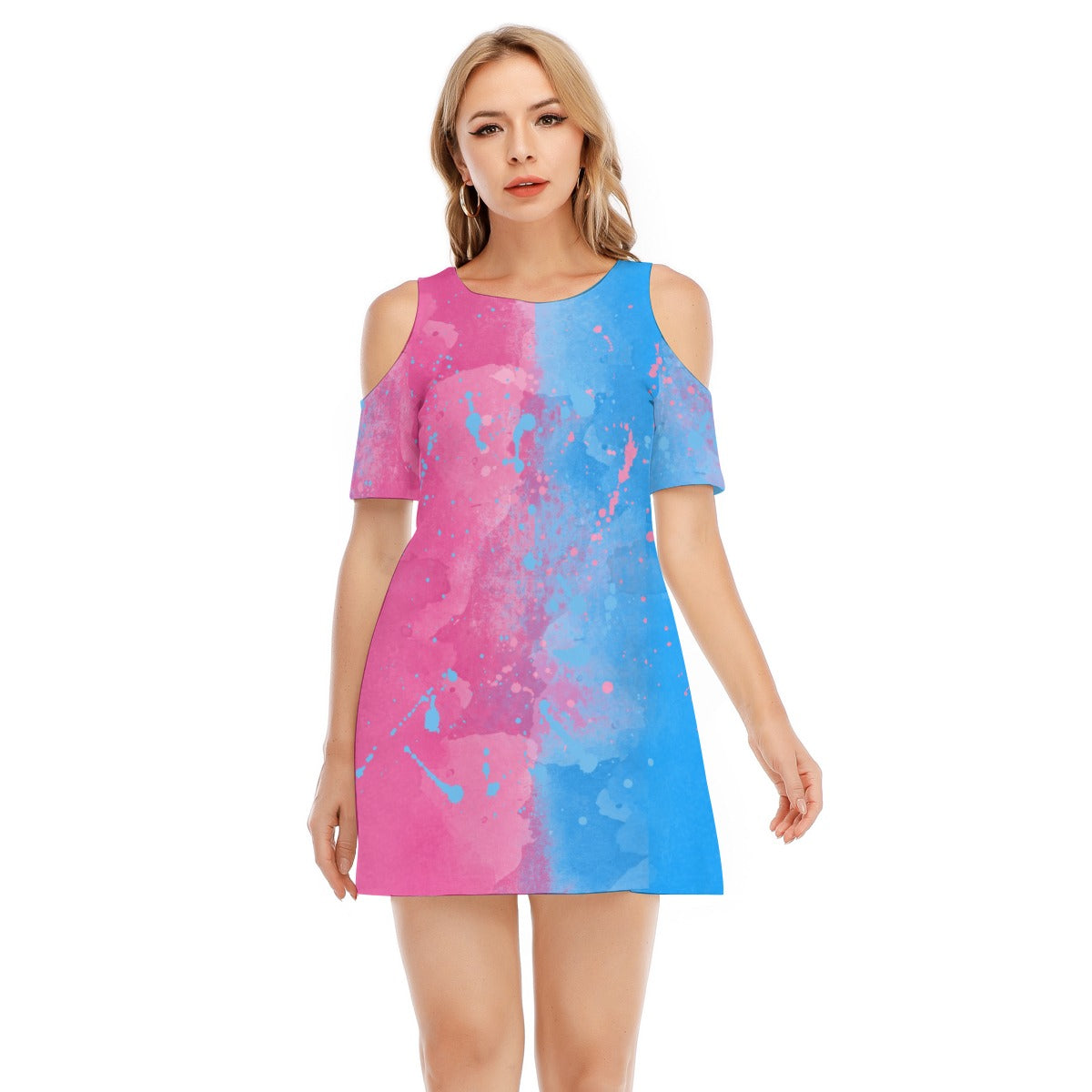 Pink or Blue Fairytale Dress - Women's Cold Shoulder Cotton Dress