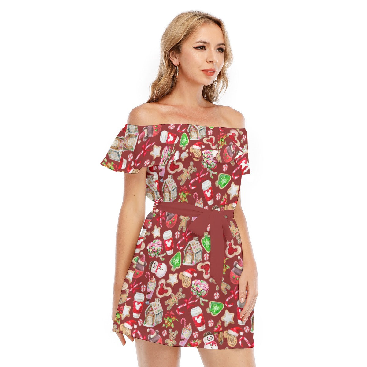 Christmas Snack Goals - Women's Off-shoulder Ruffle Dress