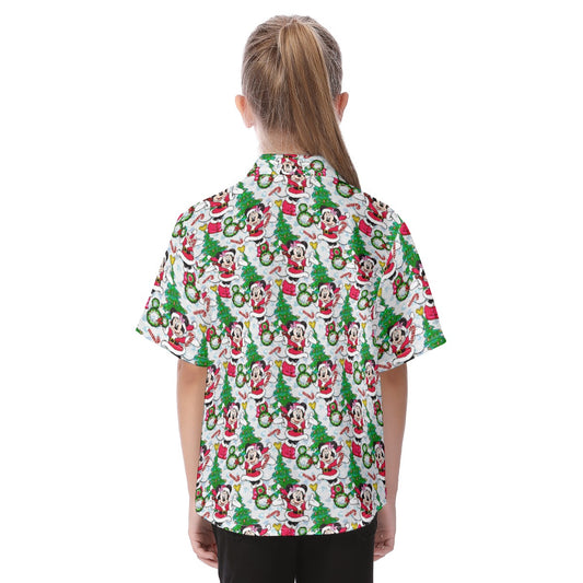 Santa Mouse with Sparkle - Kid's Hawaiian Button Up Shirt