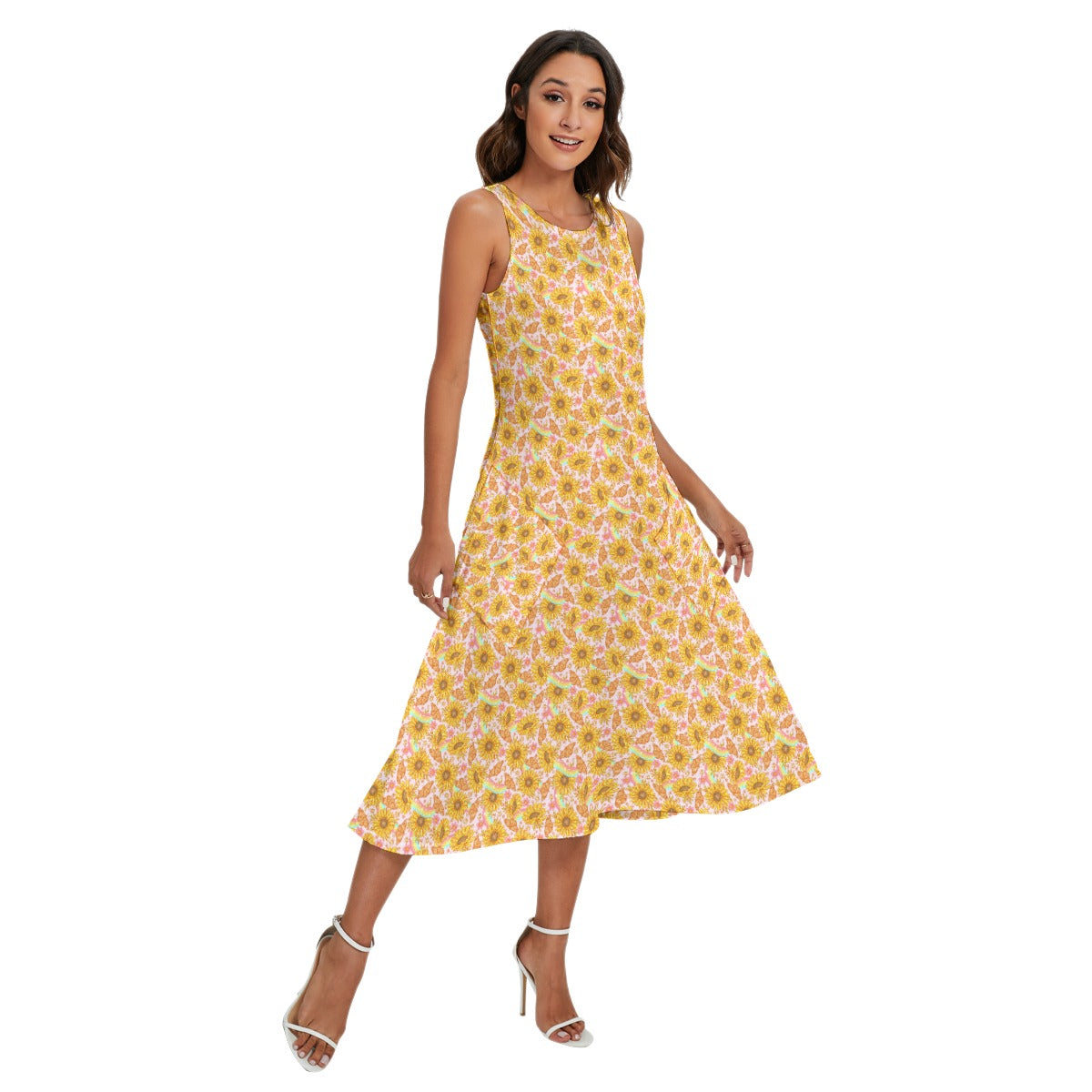Sunflower Dreams - Women’s Diagonal Pocket Midi Dress