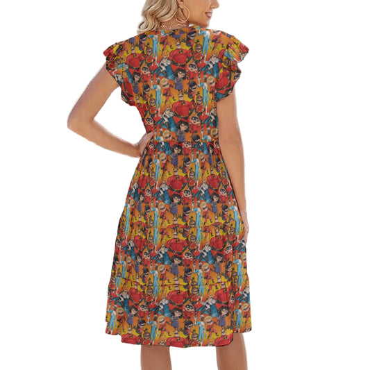 Super Squad Sketched - Women's Tiered Pocket Midi Dress