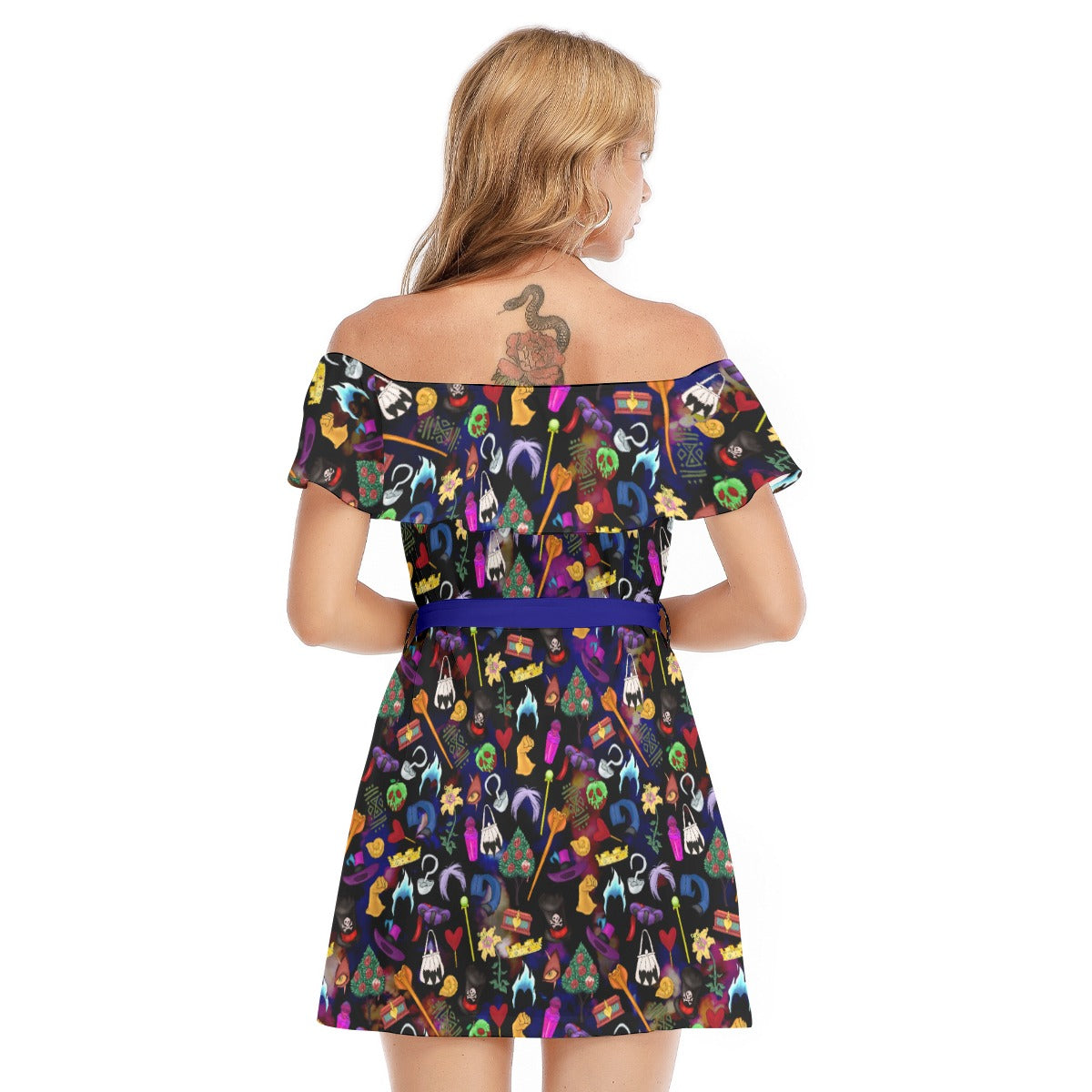 Villainous Icons Collage - Women's Off-shoulder Ruffle Dress