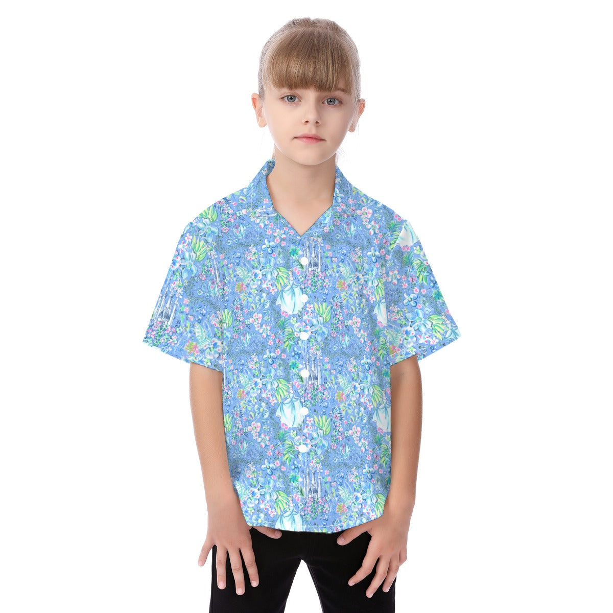 Bright Tropical Princess - Royal Beach Day - Kid's Hawaiian Button Up Shirt