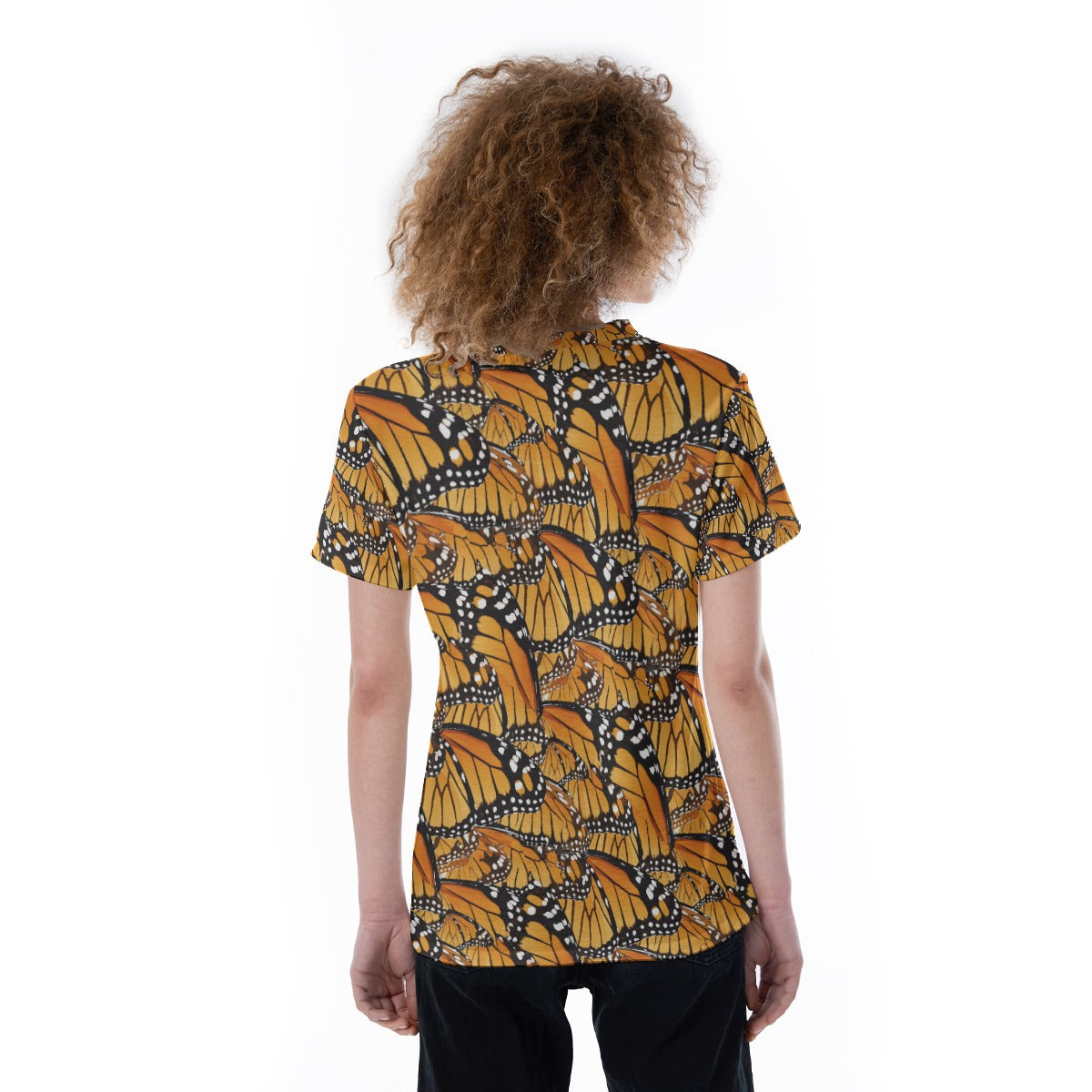 Animal Print - Monarch Butterfly - Women's Short Sleeve V-Neck T-Shirt