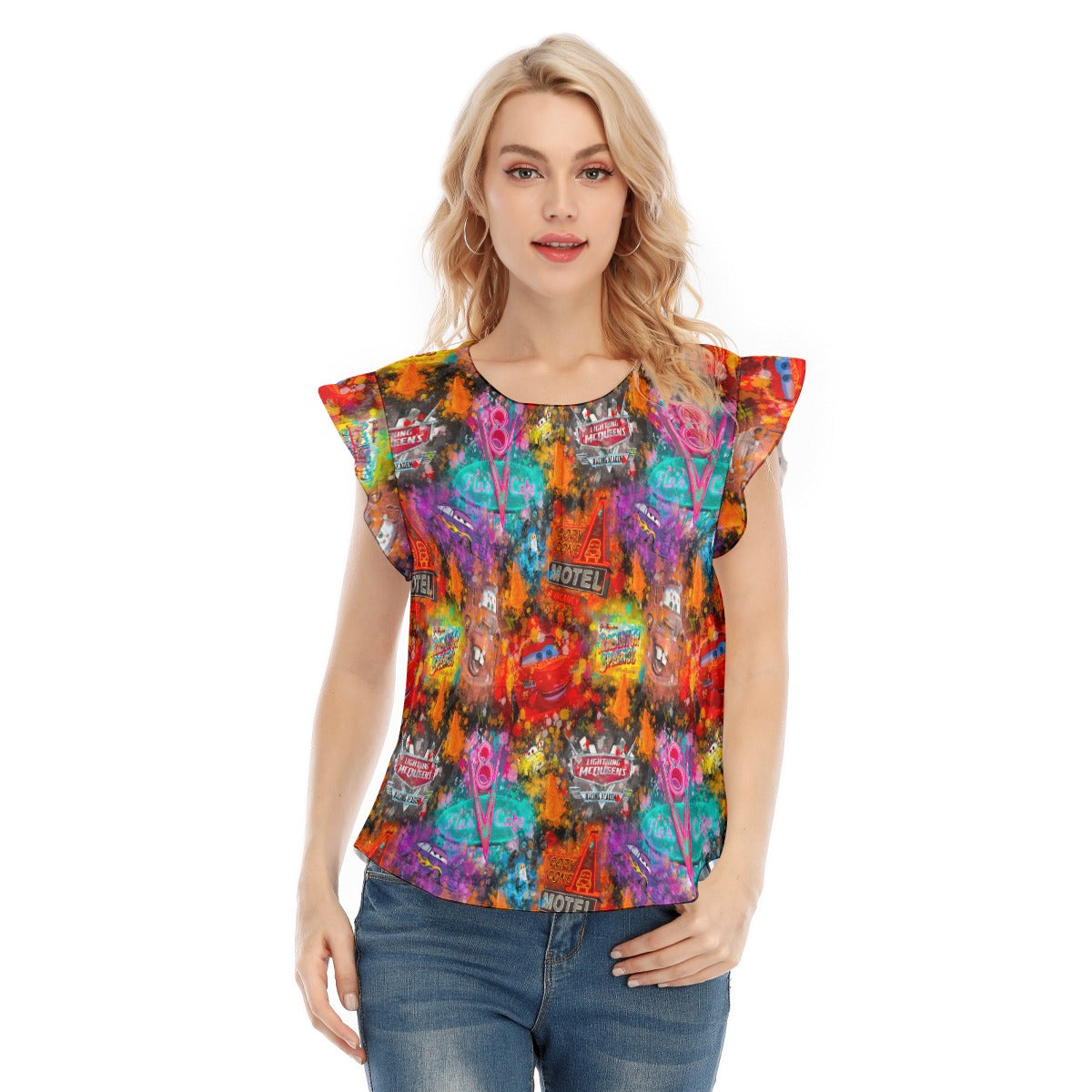 Watercolor Racing Adventure - Women’s Flutter Sleeve Top