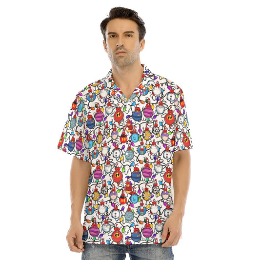 Festive Character Baubles on White - Men's Hawaiian Button Up Shirt