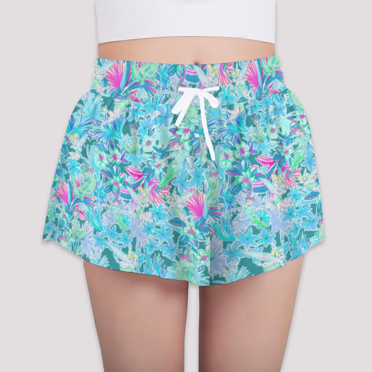 Bright Floral Flight - Neverland Adventure - Girls’ Flowy Pocket Shorts