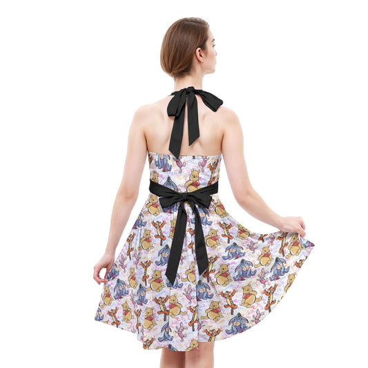 Beloved Forest Friends Sketch Autographs - Women's Halter Vintage Pocket Dress