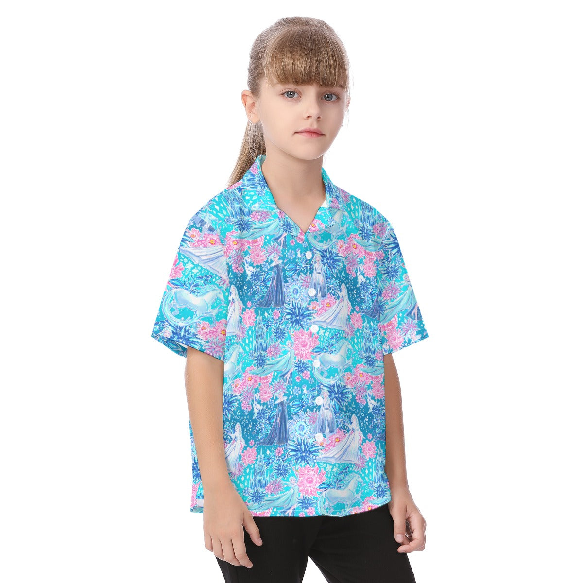 Ice Queen Frosted Florals - Kid's Hawaiian Button Up Shirt