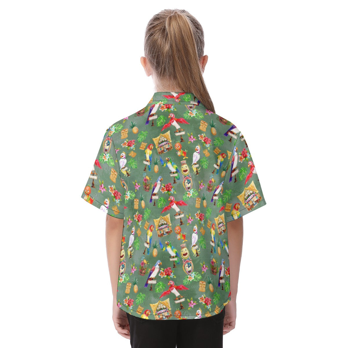Orange Bird & Tiki Friends - Kid's Hawaiian Button Up Shirt