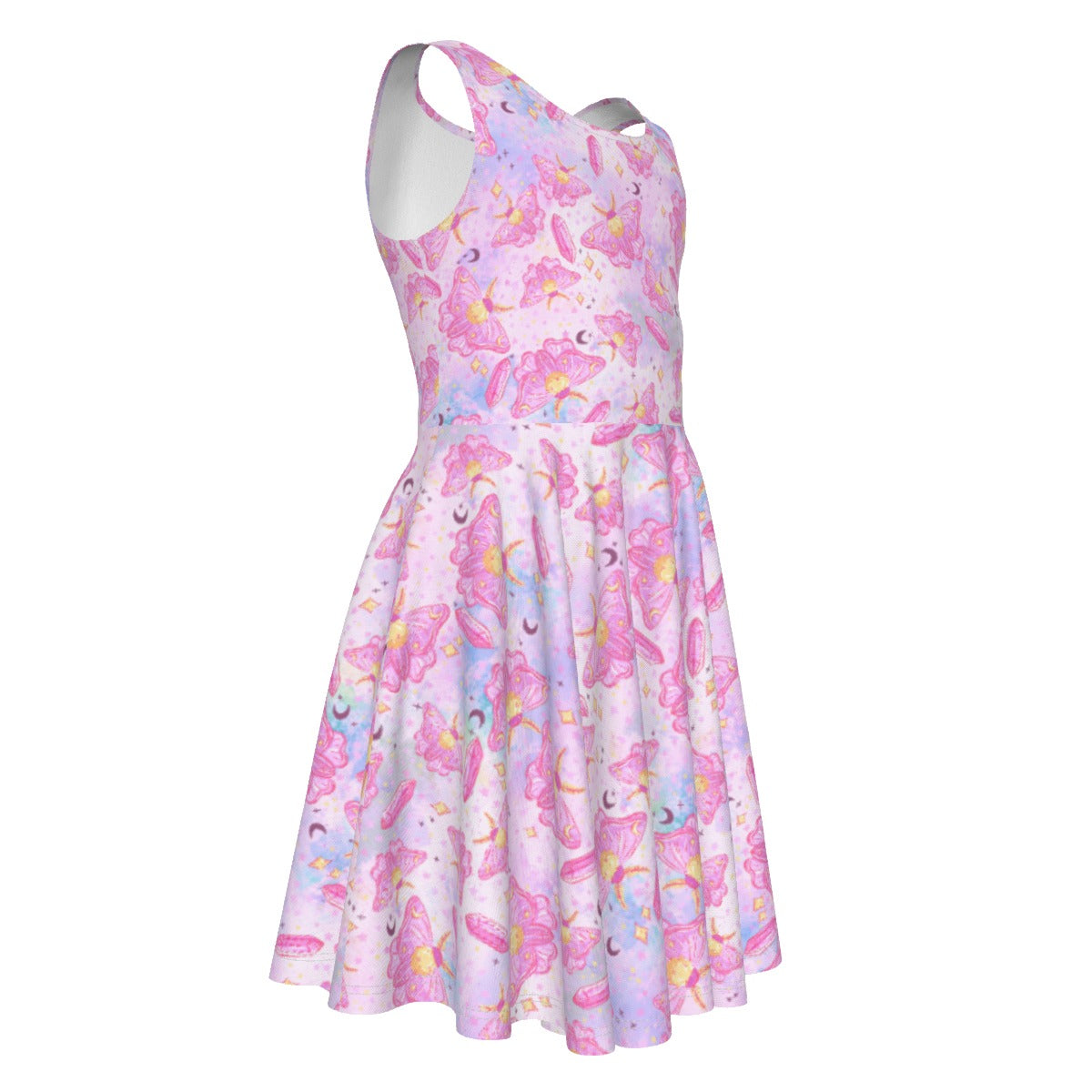 Pink Crystal Lunar Moths - Kid's Sleeveless Skater Dress
