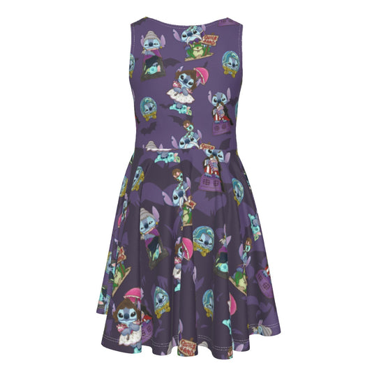 Haunted Alien Portraits- Kid's Sleeveless Skater Dress