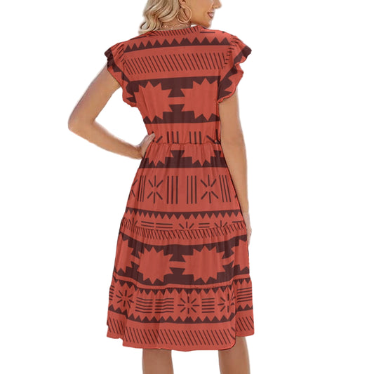 Island Tribal Patterns - Women's Tiered Pocket Midi Dress