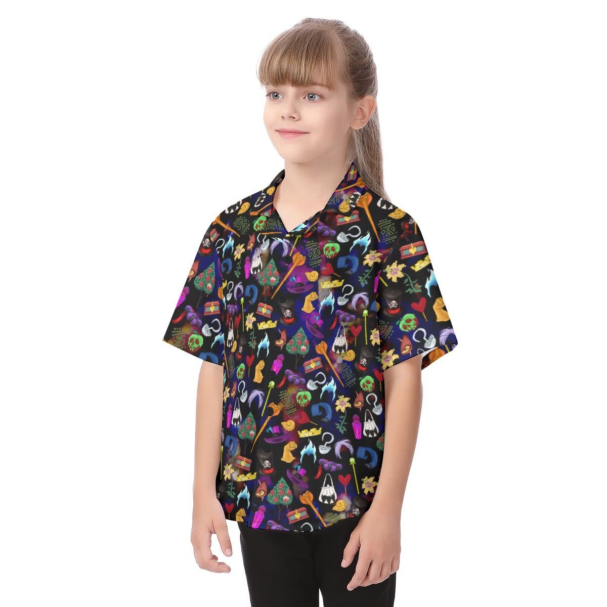 Villainous Icons Collage - Kid's Hawaiian Button Up Shirt
