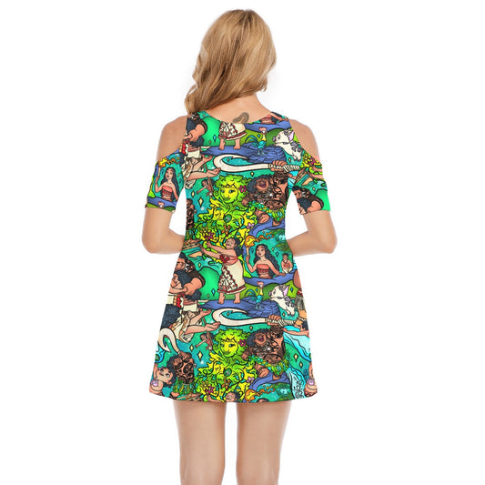 Ocean Voyager Storybook Scenes - Women's Cold Shoulder Cotton Dress