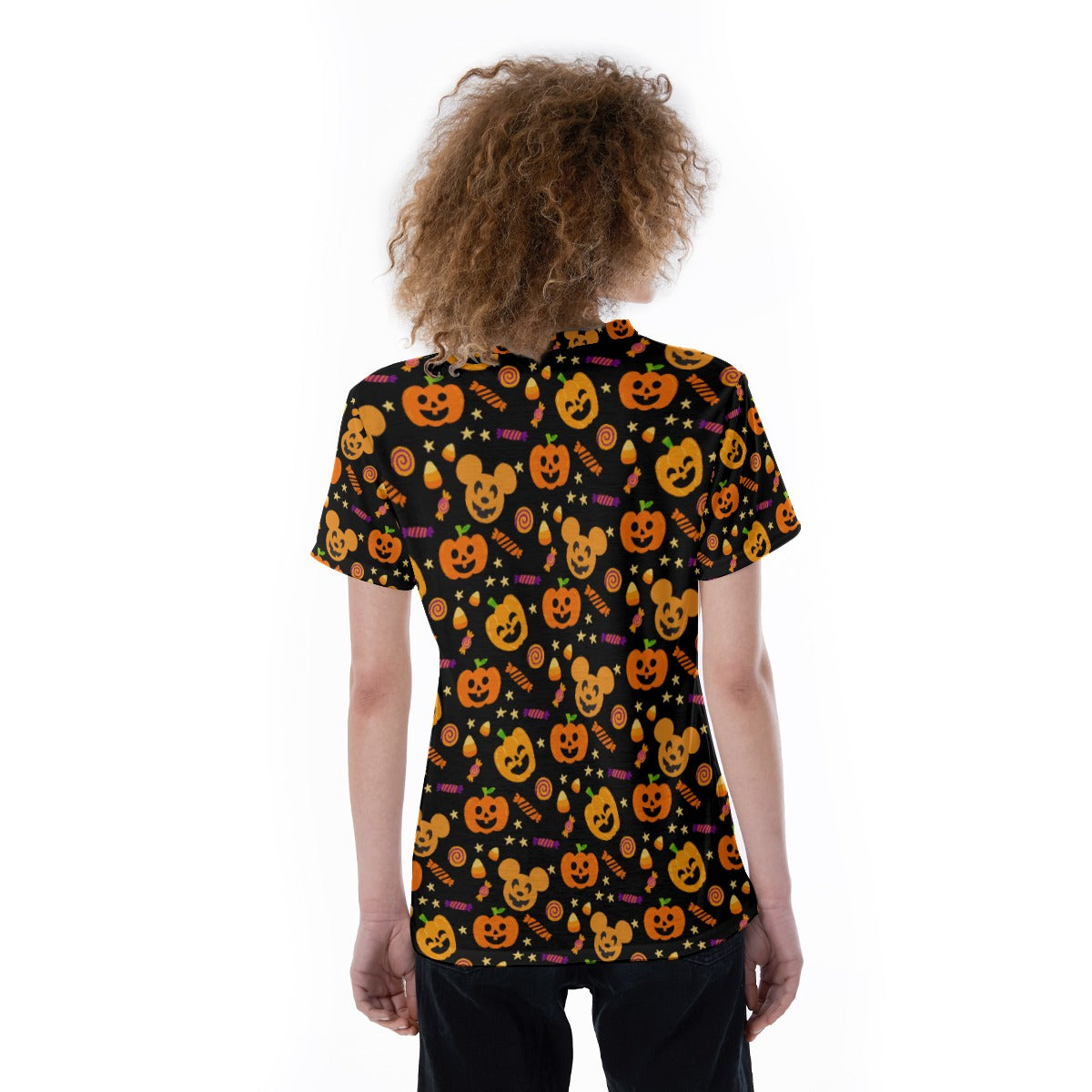 Cheerful Pumpkin Mouse Halloween - Women's Short Sleeve V-Neck T-Shirt