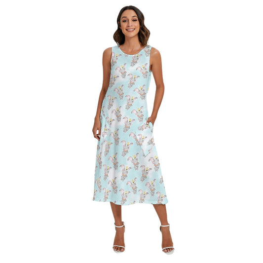 Sketch of Flying Elephant - Women’s Diagonal Pocket Midi Dress